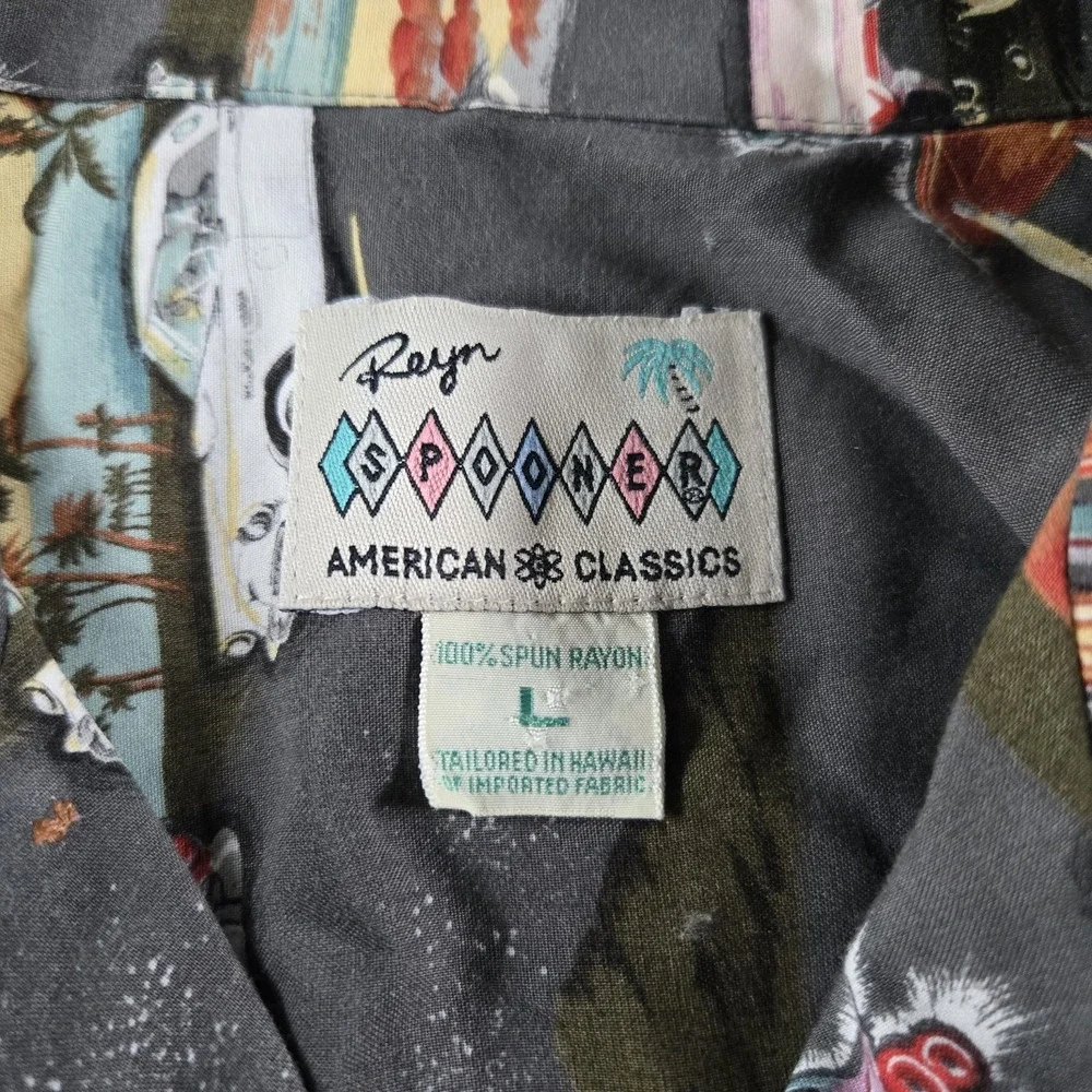 VTG Reyn Spooner American Classics Mens Large Button Up Rayon Classic Cars USA - Picture 6 of 9